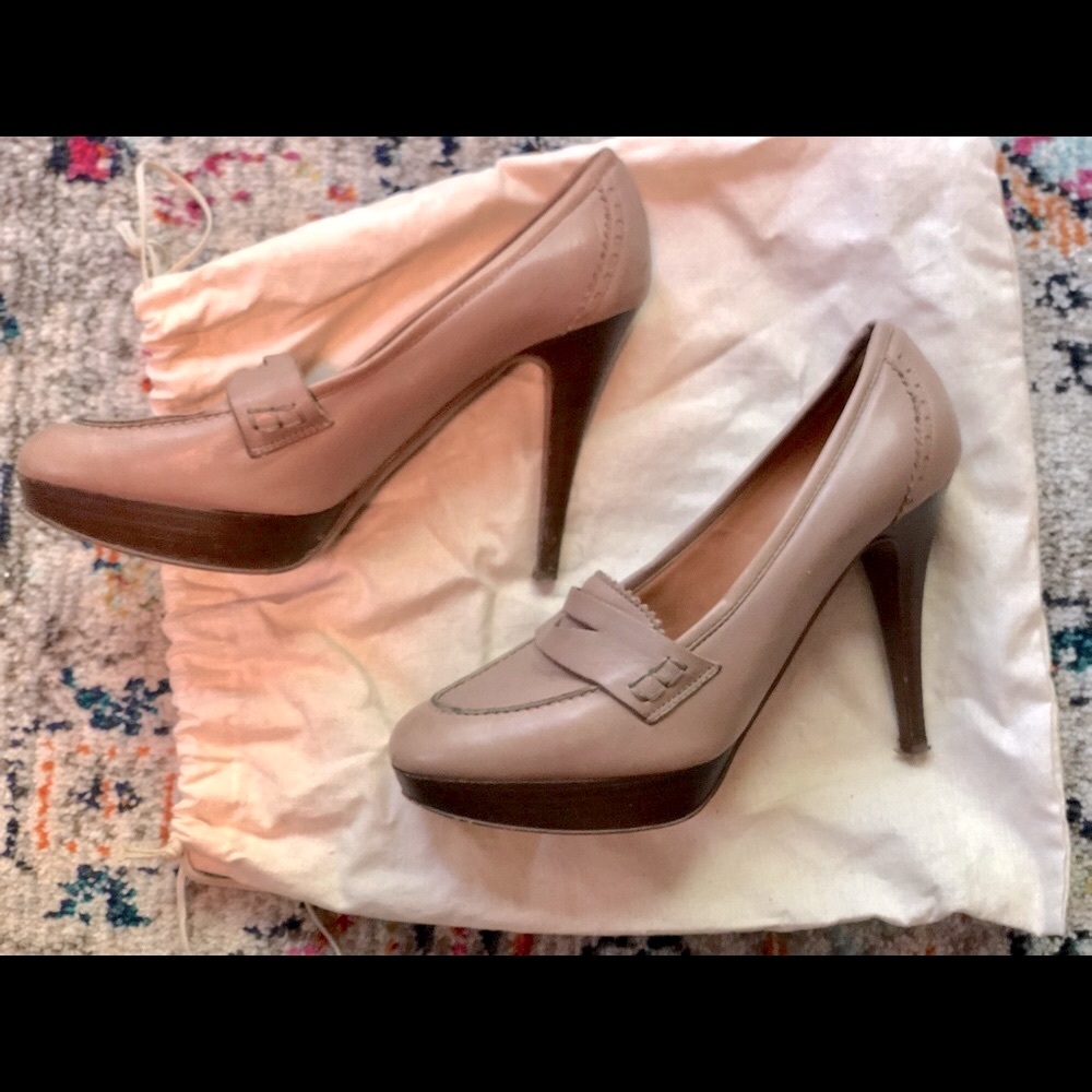 J.Crew high-heel loafers. size 7, color: warm taupe